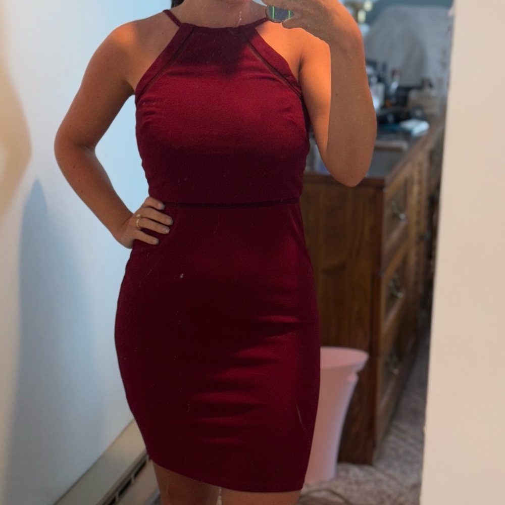 City Studio Red Halter Bodycon Mini Dress